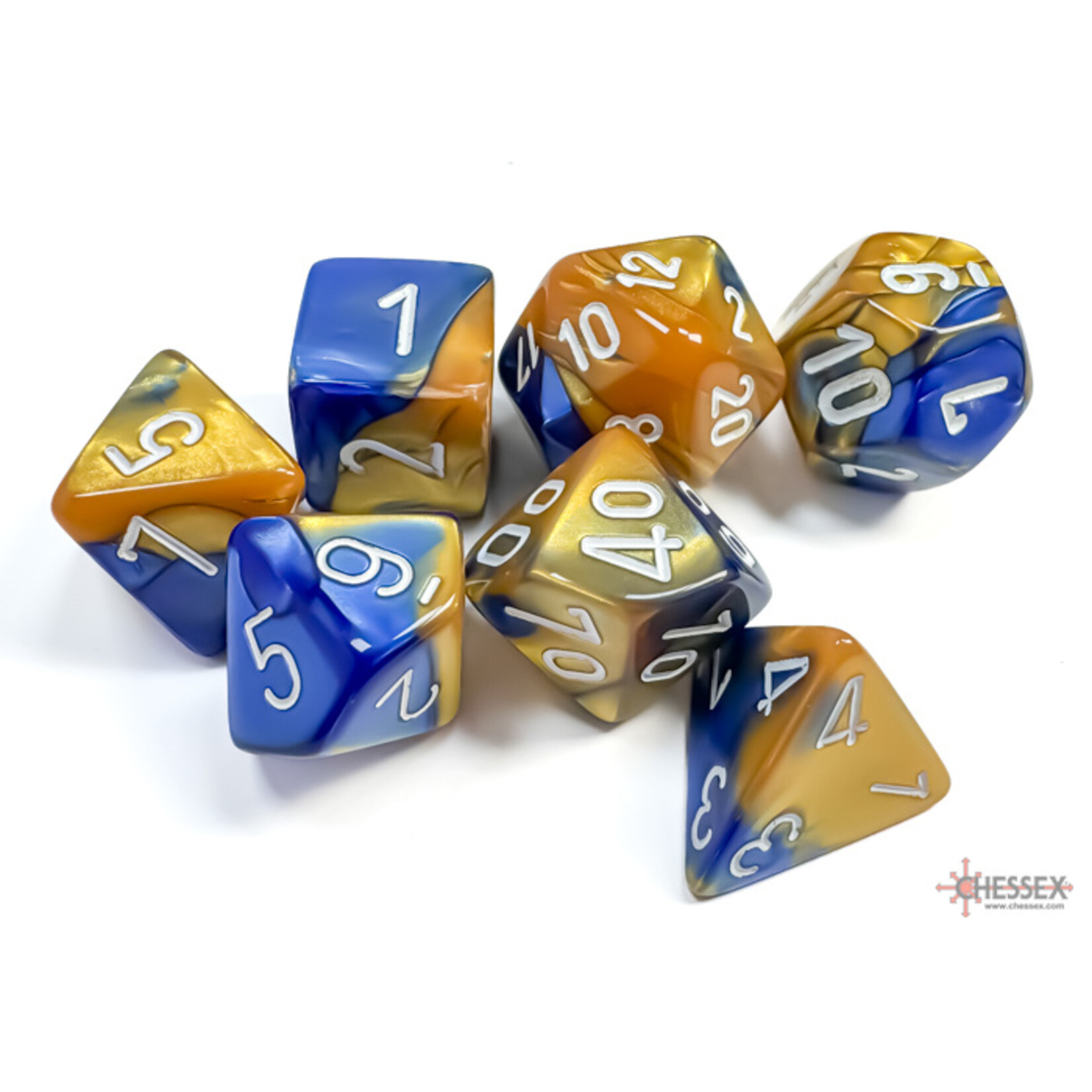 Chessex Gemini Blue-Gold/white Polyhedral 7-Dice Set
