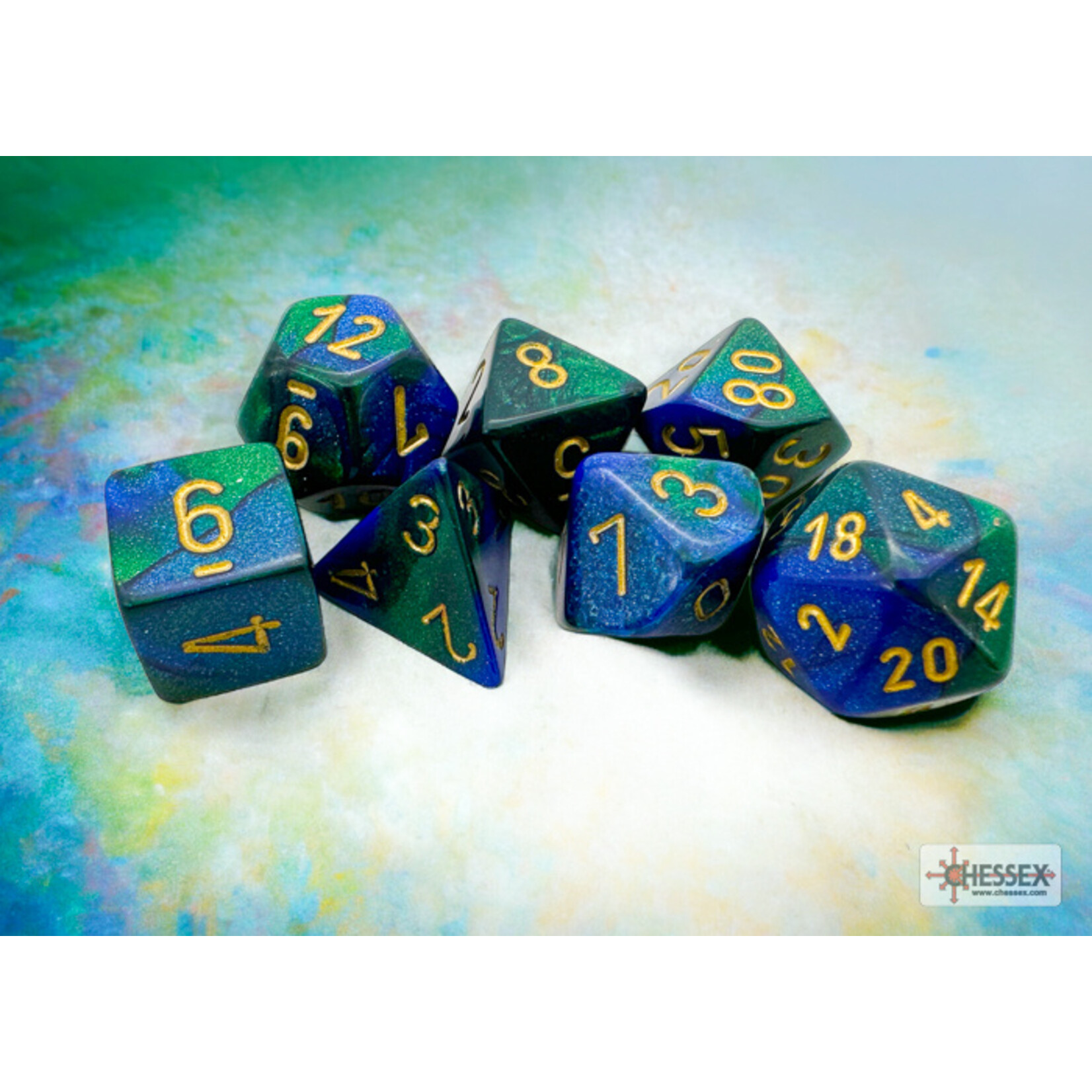 Chessex Gemini Blue-Green/gold Polyhedral 7-Dice Set