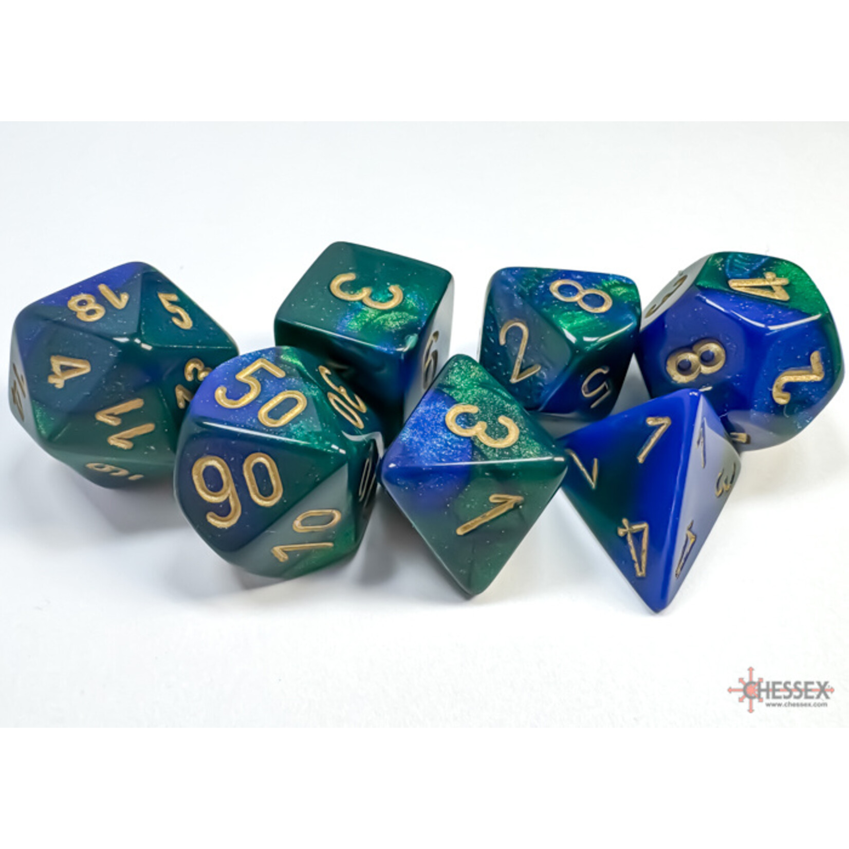 Chessex Gemini Blue-Green/gold Polyhedral 7-Dice Set