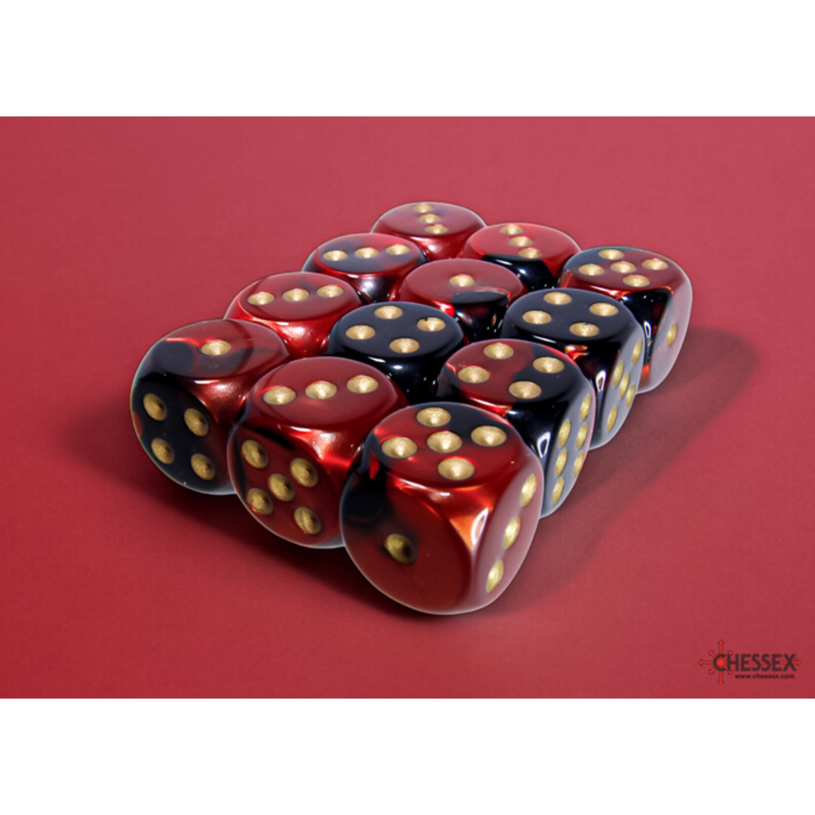 Chessex Gemini Black-Red/gold 16mm d6 Dice Block (12 dice)