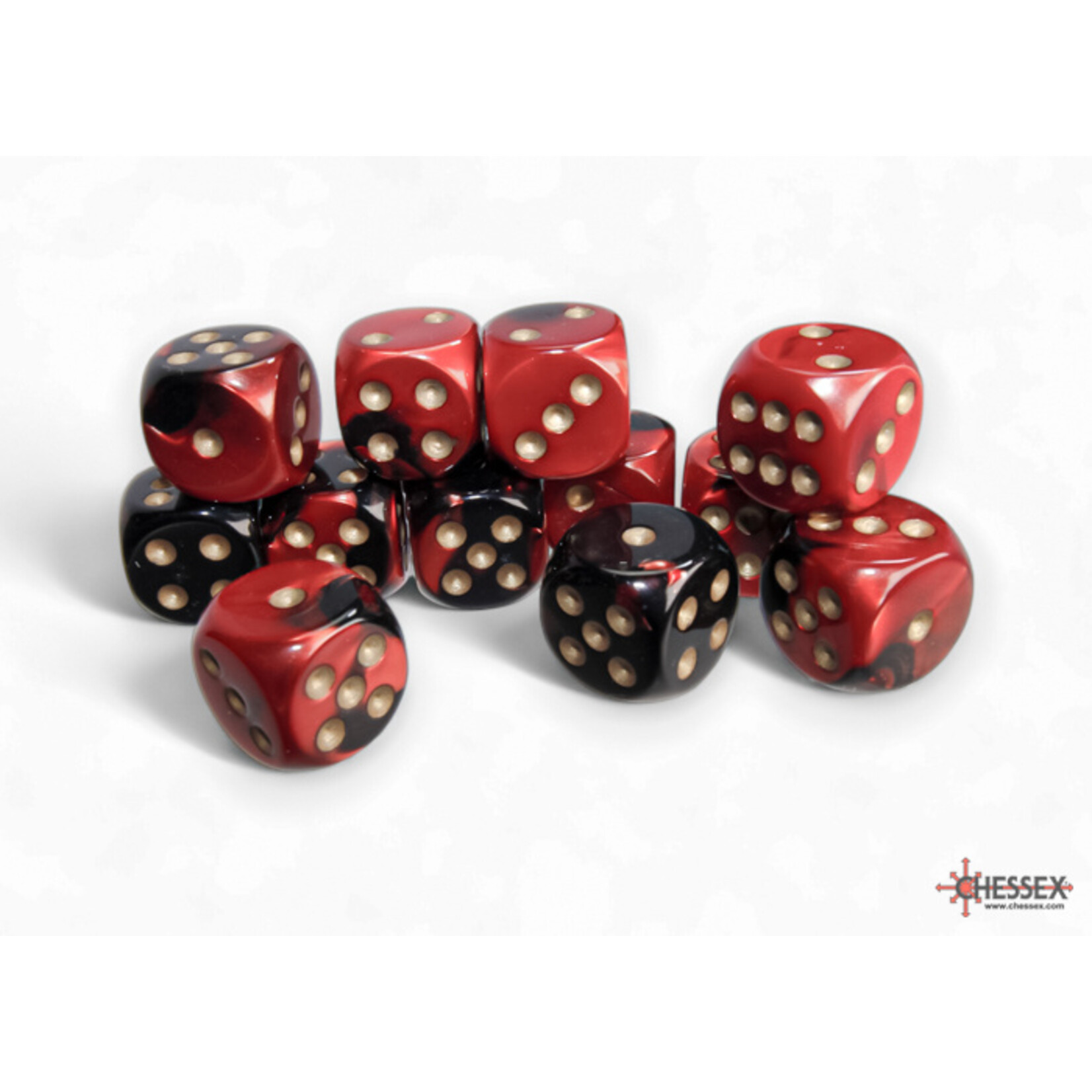 Chessex Gemini Black-Red/gold 16mm d6 Dice Block (12 dice)
