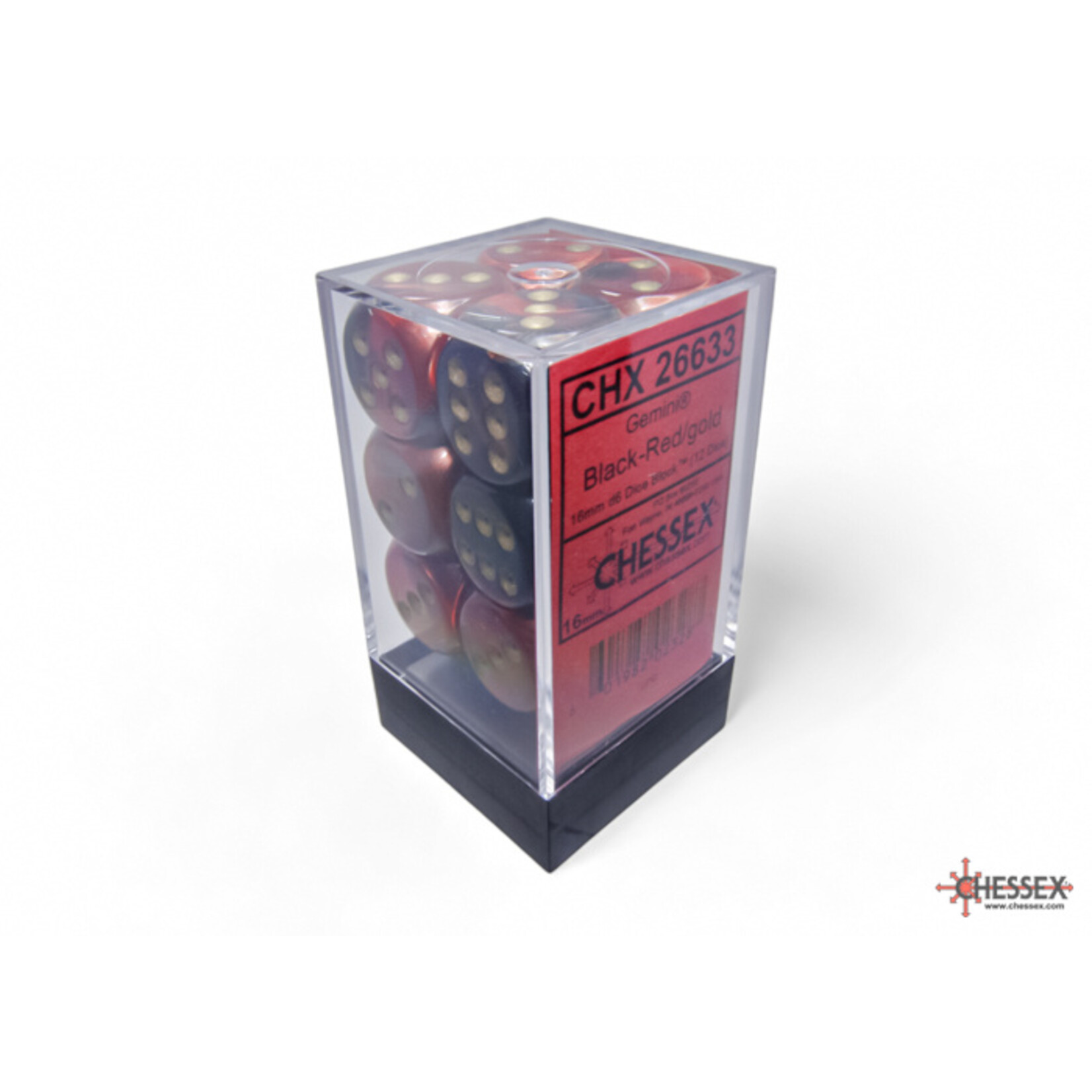 Chessex Gemini Black-Red/gold 16mm d6 Dice Block (12 dice)