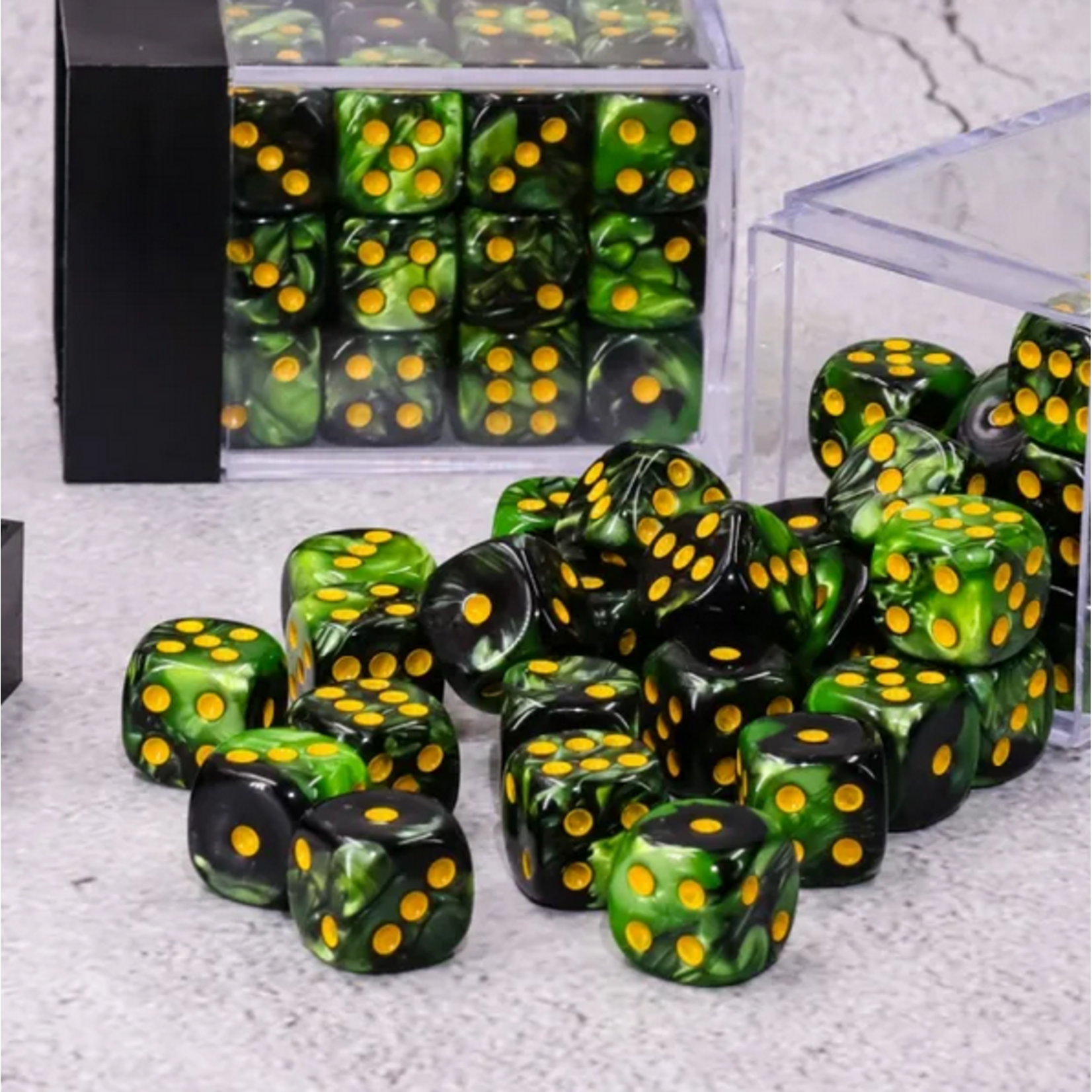 Chessex Black/Green set of 36 D6's Fusion Dice