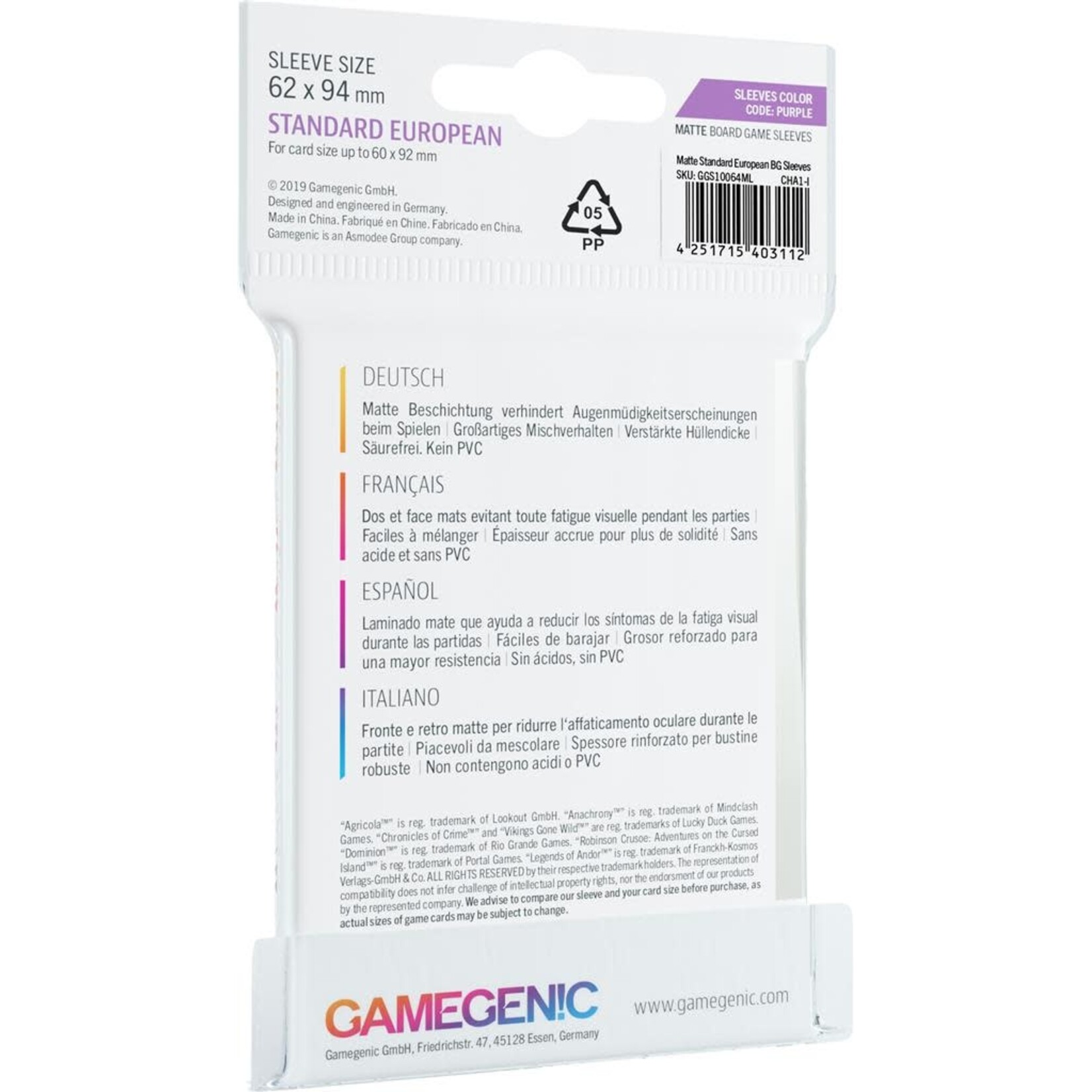 MATTE Sleeves: Standard European (62 x 94 mm)