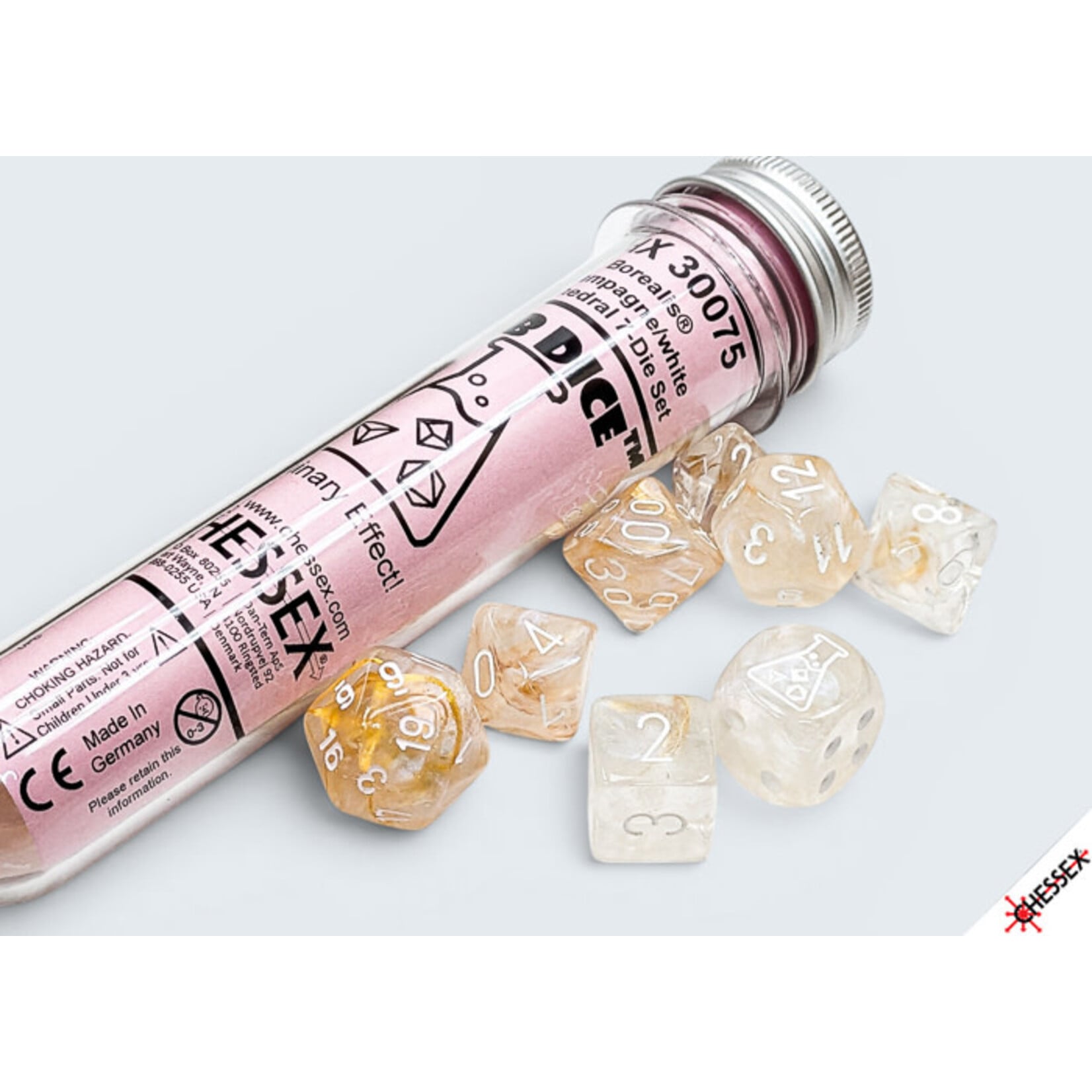 Chessex Lab Dice: Borealis Champagne/white Polyhedral 7-Dice Set