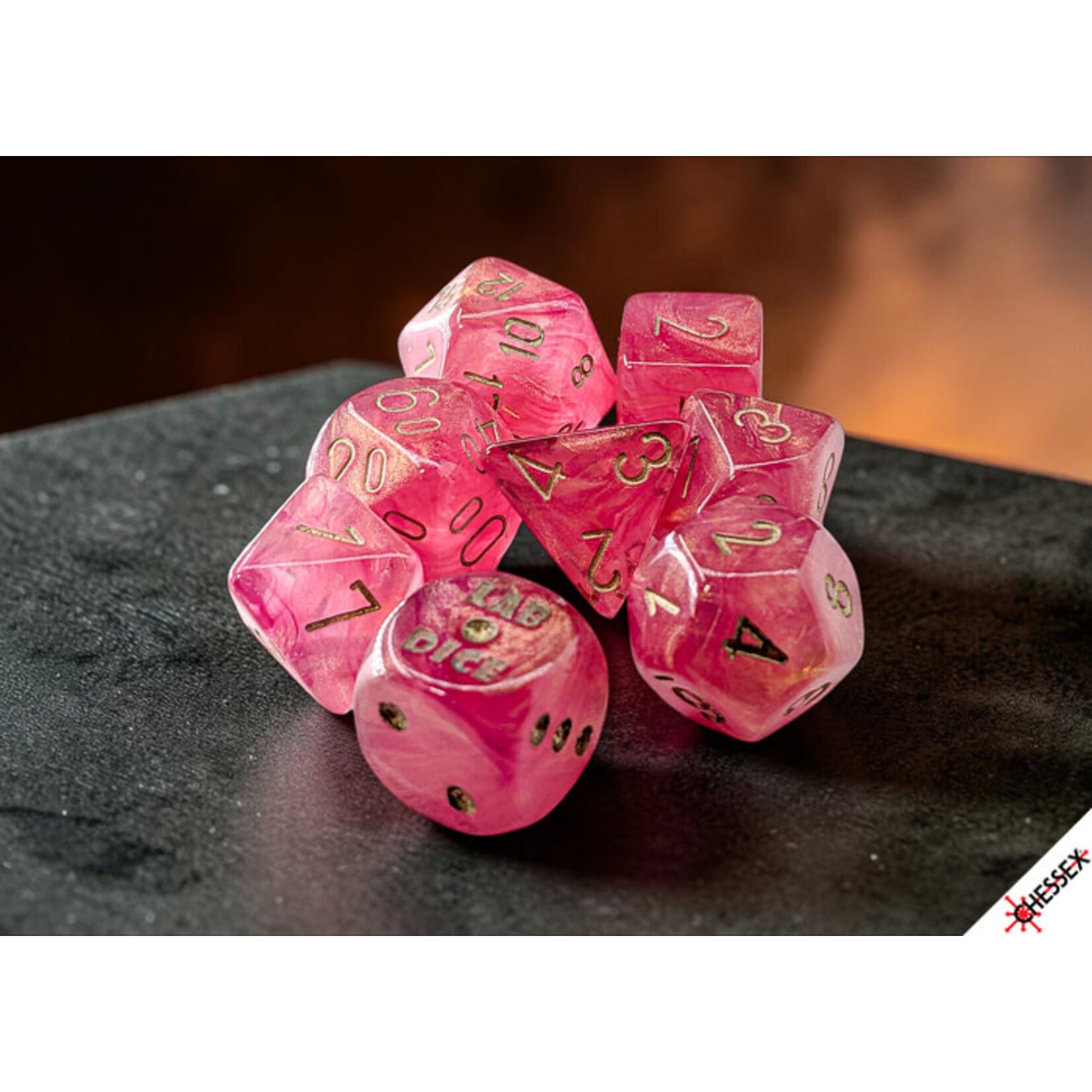 Chessex Lab Dice: Shimmer Ignis/Gold Polyhedral 7-Dice Set