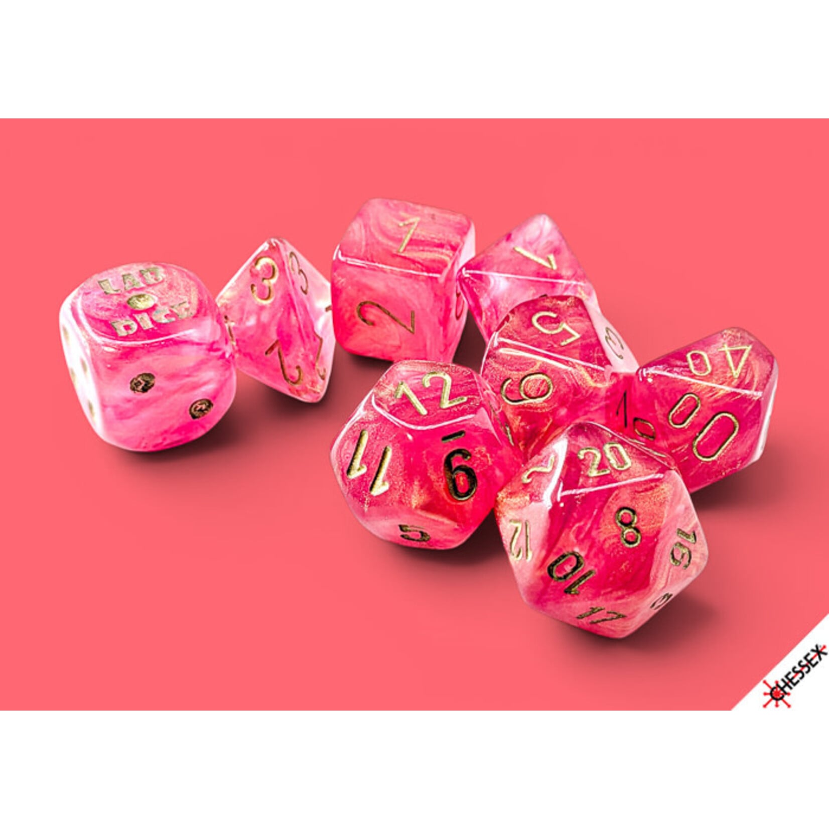 Chessex Lab Dice: Shimmer Ignis/Gold Polyhedral 7-Dice Set