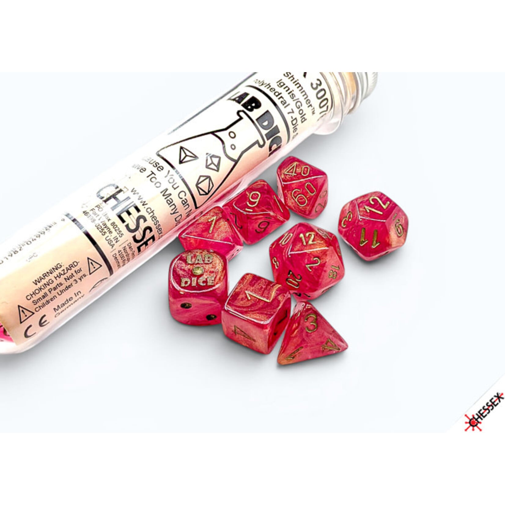 Chessex Lab Dice: Shimmer Ignis/Gold Polyhedral 7-Dice Set