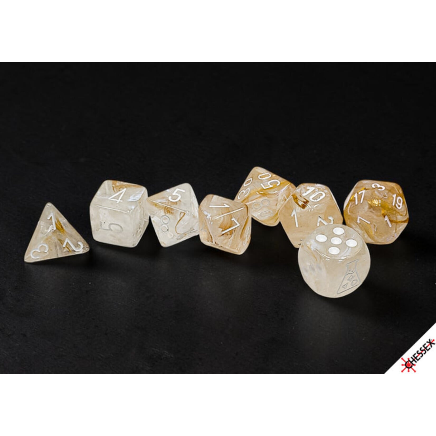 Chessex Lab Dice: Borealis Champagne/white Polyhedral 7-Dice Set