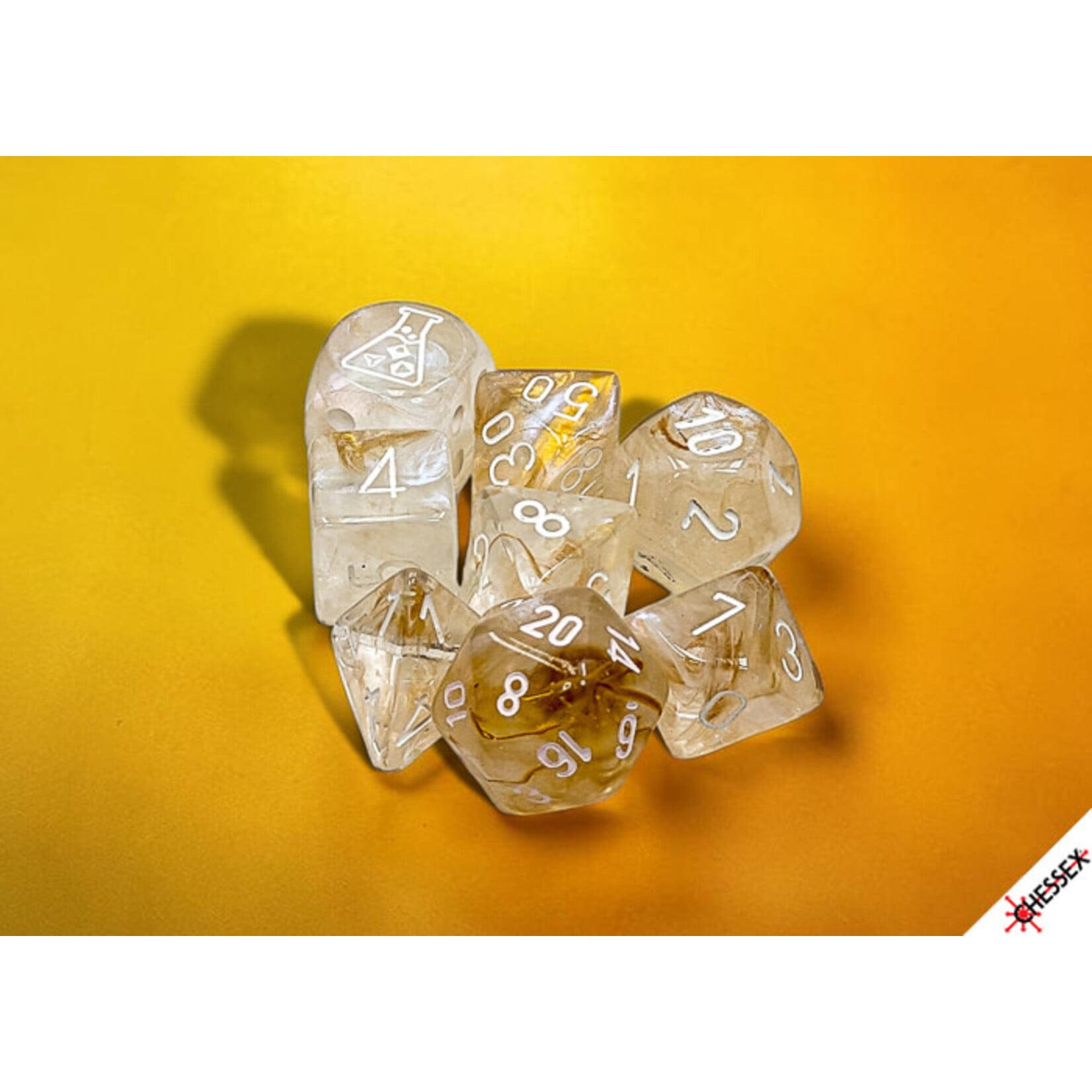 Chessex Lab Dice: Borealis Champagne/white Polyhedral 7-Dice Set
