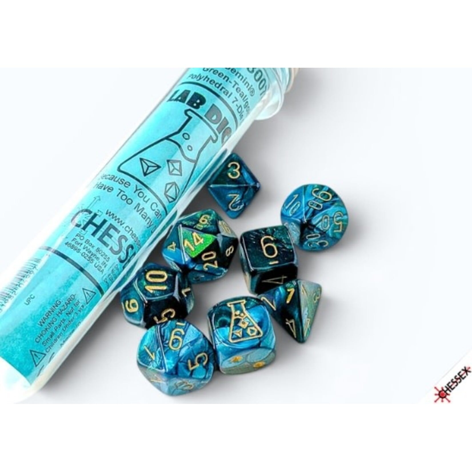 Chessex Lab Dice: Gemini Green-Teal/gold Polyhedral 7-Dice Set