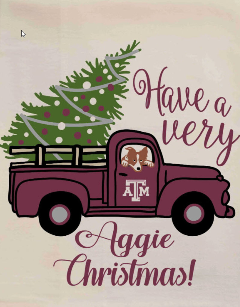 Texas A&M Christmas Truck Tea Towel