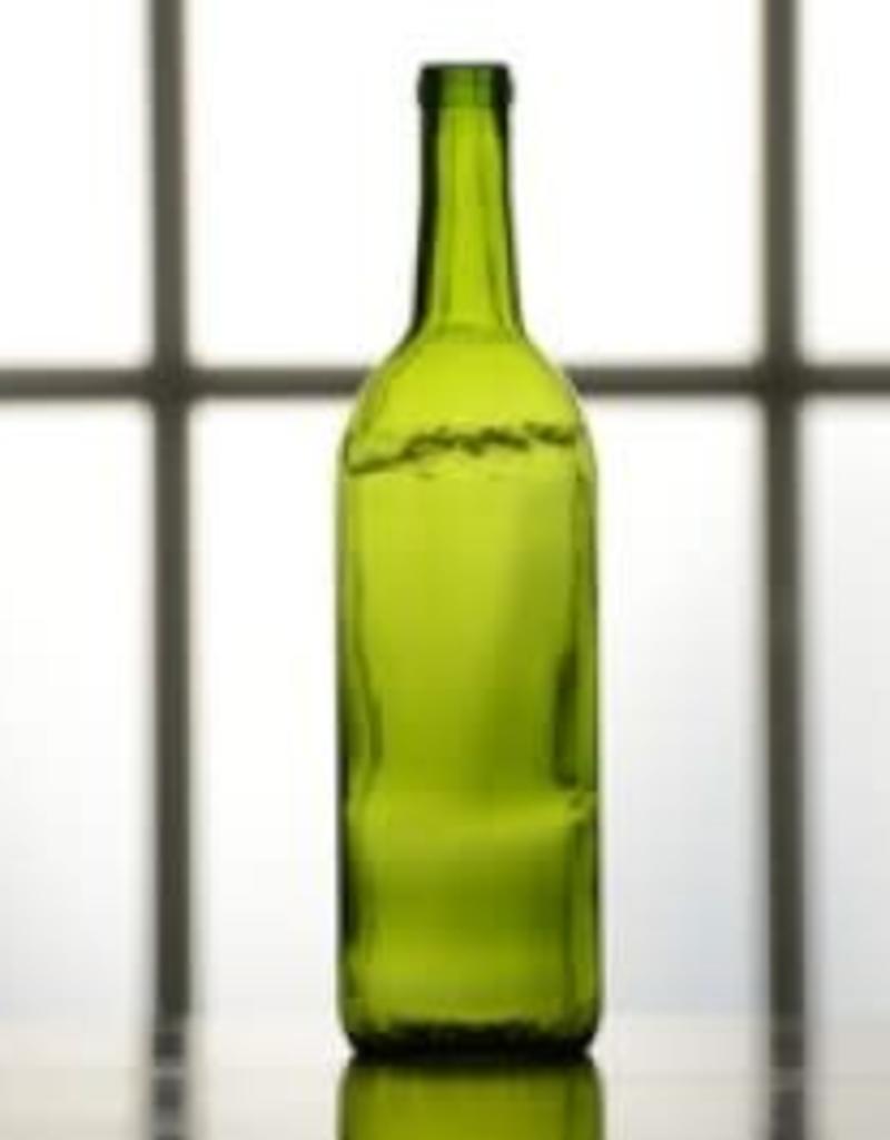 750 ml Wine Bottles (Green Claret Flat Bottom, Cork Finish) - Case/12
