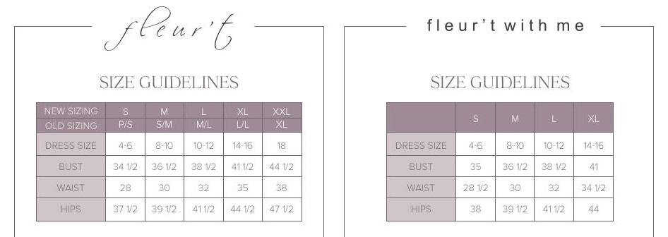 Fleur't size guide