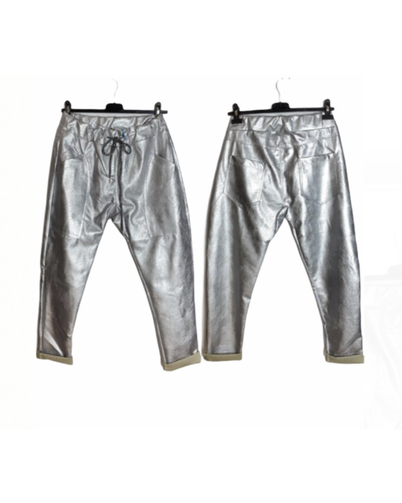 silver faux leather pants
