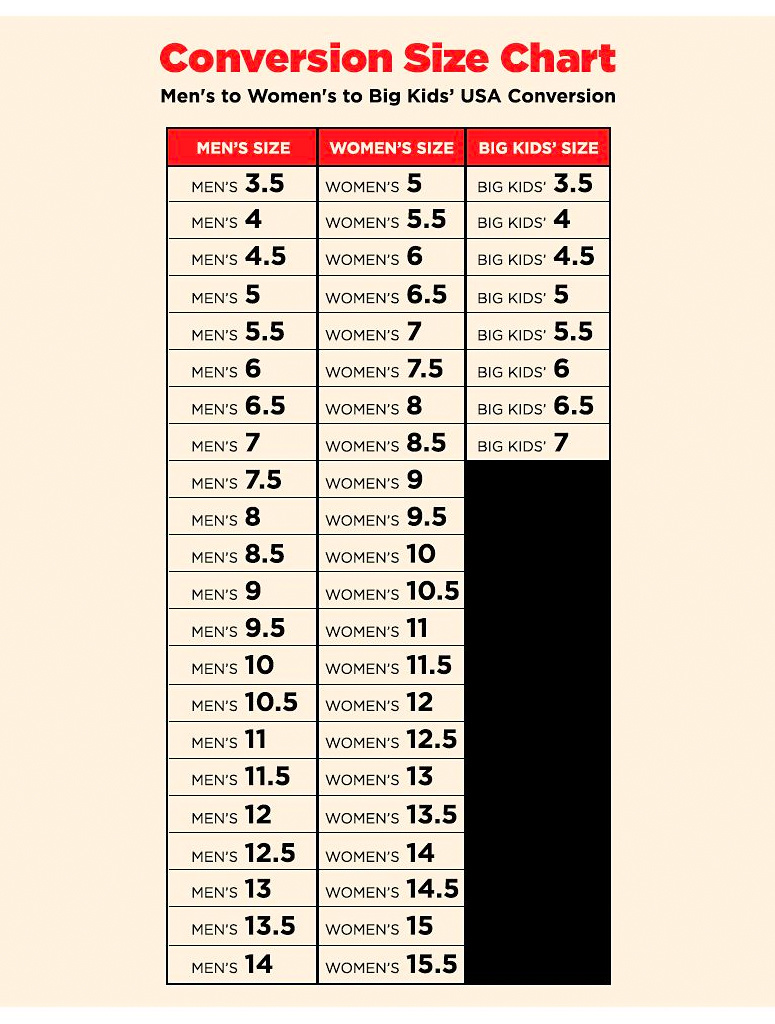 Shoe Conversion Chart Size Women To Kids Size Chart Big Kid To