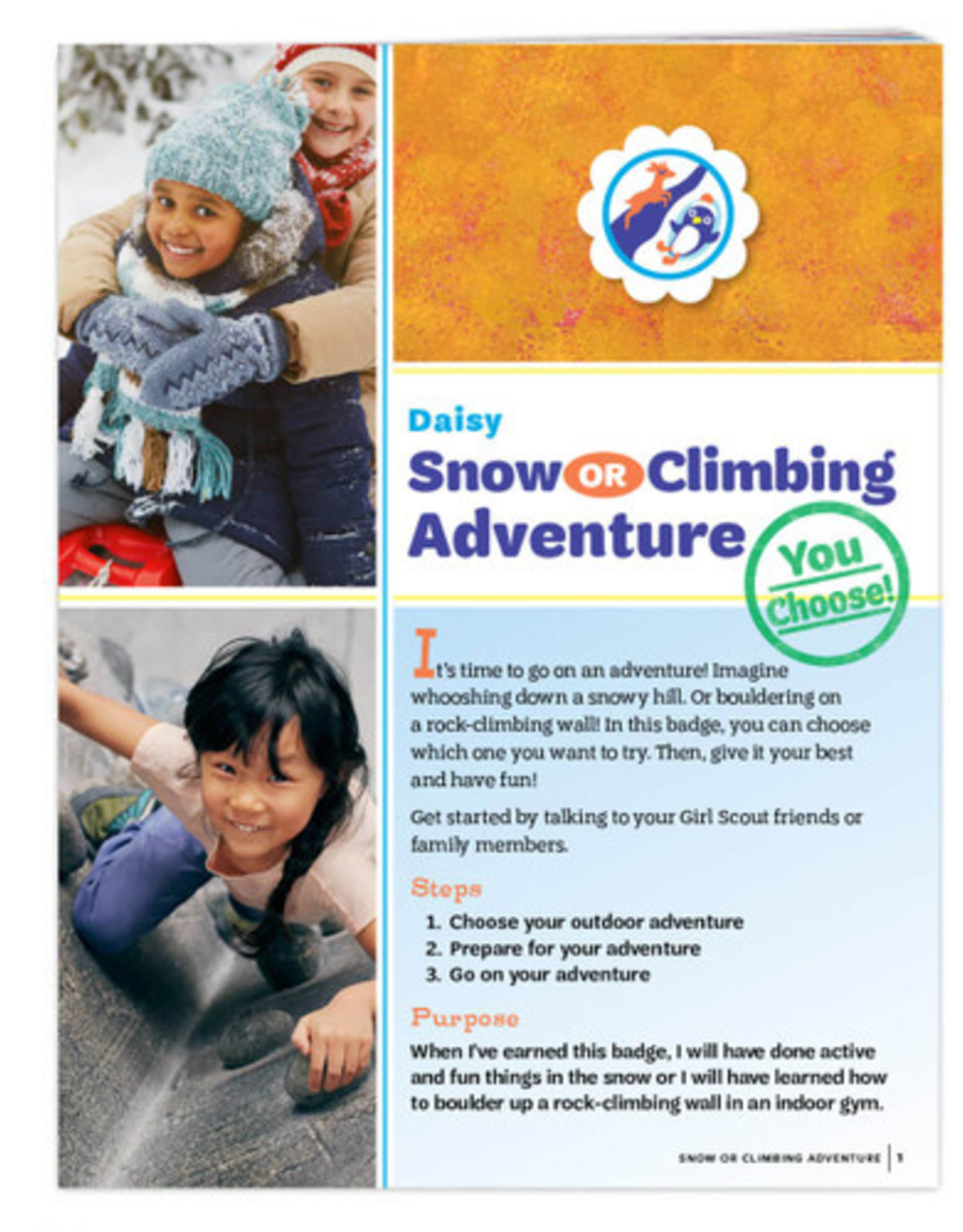 GIRL SCOUTS OF THE USA Daisy Snow or Climbing Adventure Requirements Pamphlet