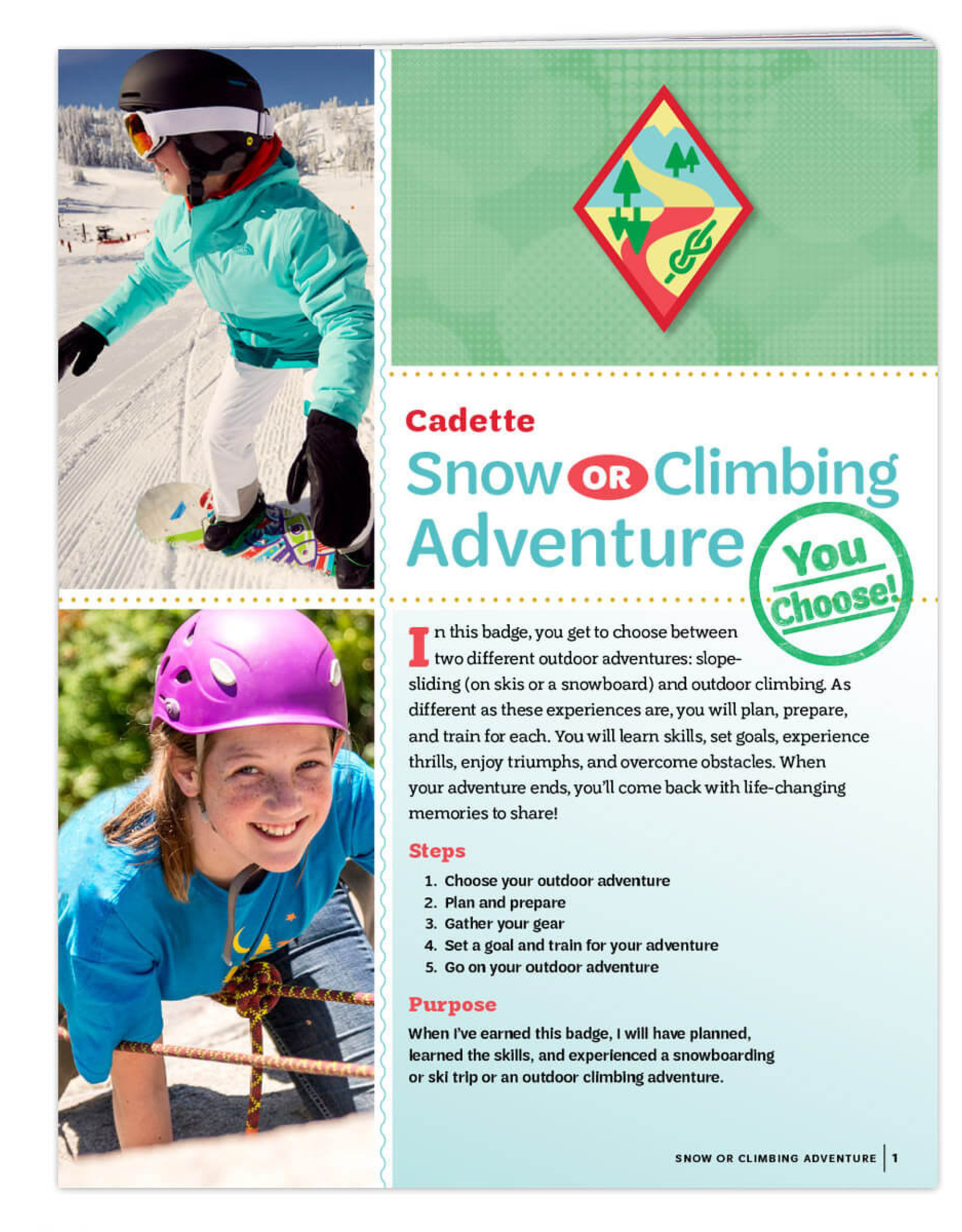 GIRL SCOUTS OF THE USA Cadette Snow or Climbing Adventure Requirements Pamphlet
