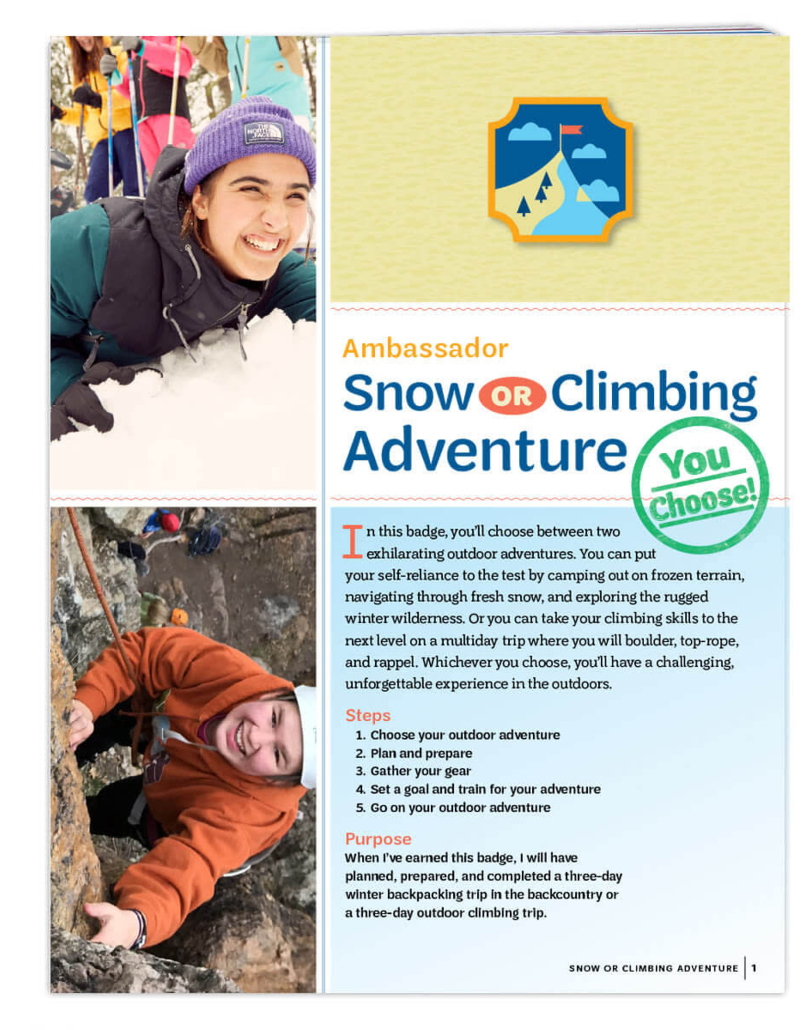 GIRL SCOUTS OF THE USA Ambassador Snow or Climbing Adventure Requirements Pamphlet