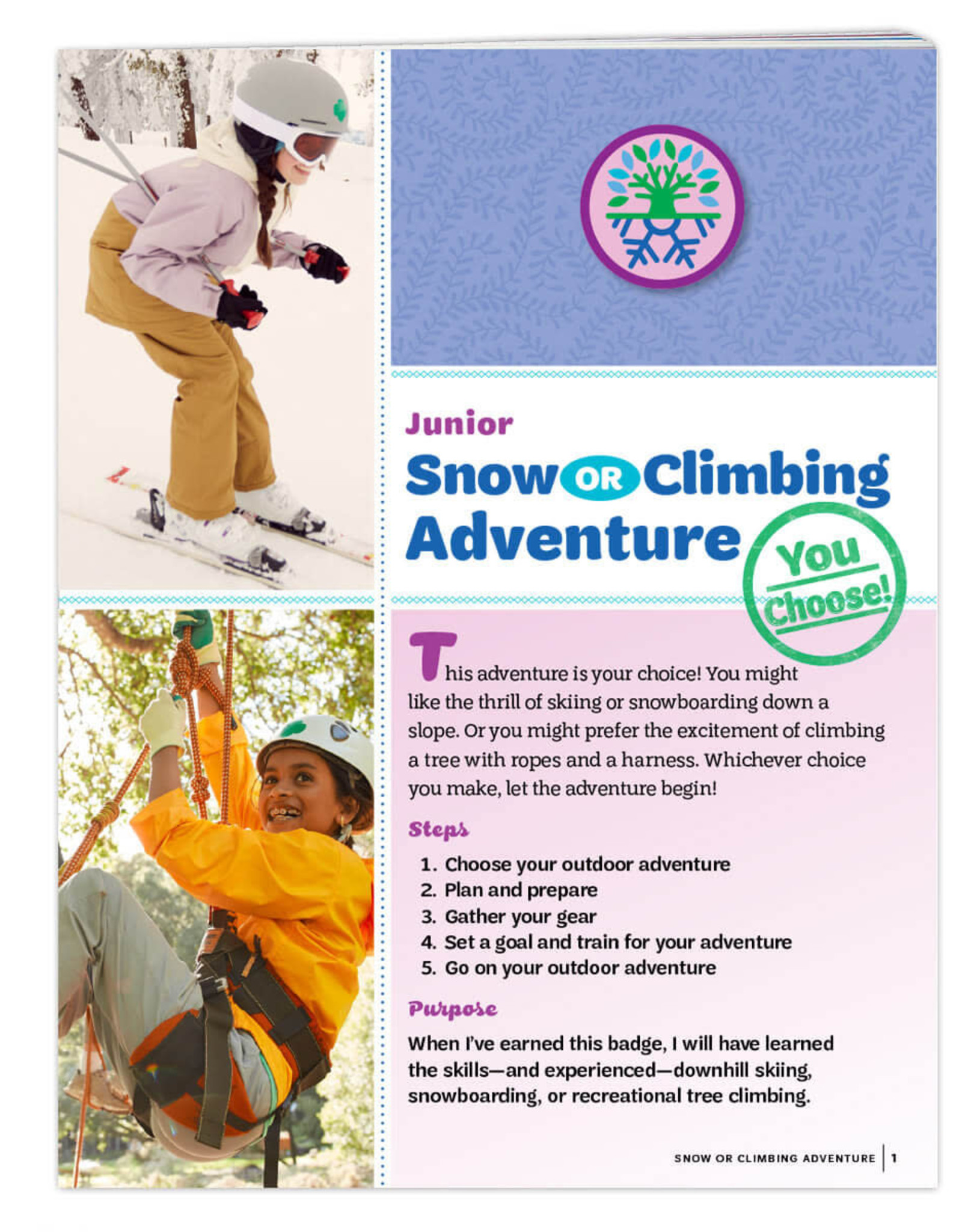 GIRL SCOUTS OF THE USA Junior Snow or Climbing Adventure Requirements Pamphlet