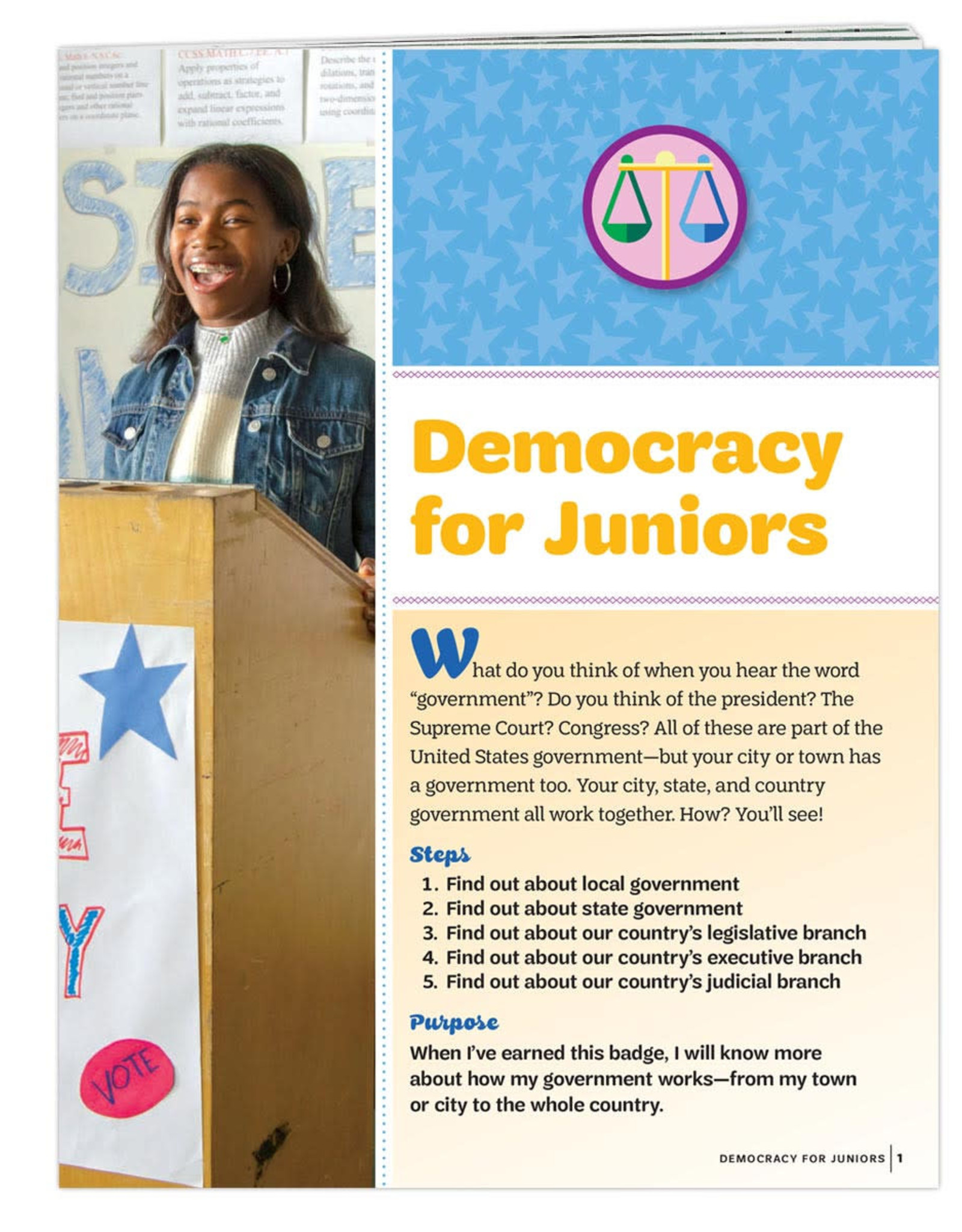 GIRL SCOUTS OF THE USA Junior Democracy for Juniors Badge Requirements Pamphlet