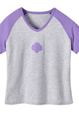 GSUSA ! Heather Gray & Violet V-Neck Trefoil Raglan Shirt