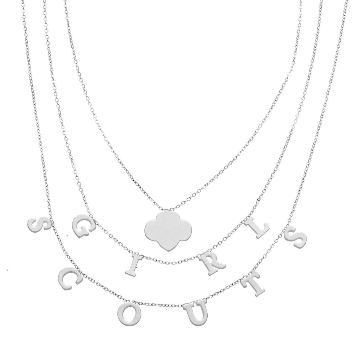Girl Scout 3 Layer Letters & Trefoil Charm Necklace Set Girl Scouts