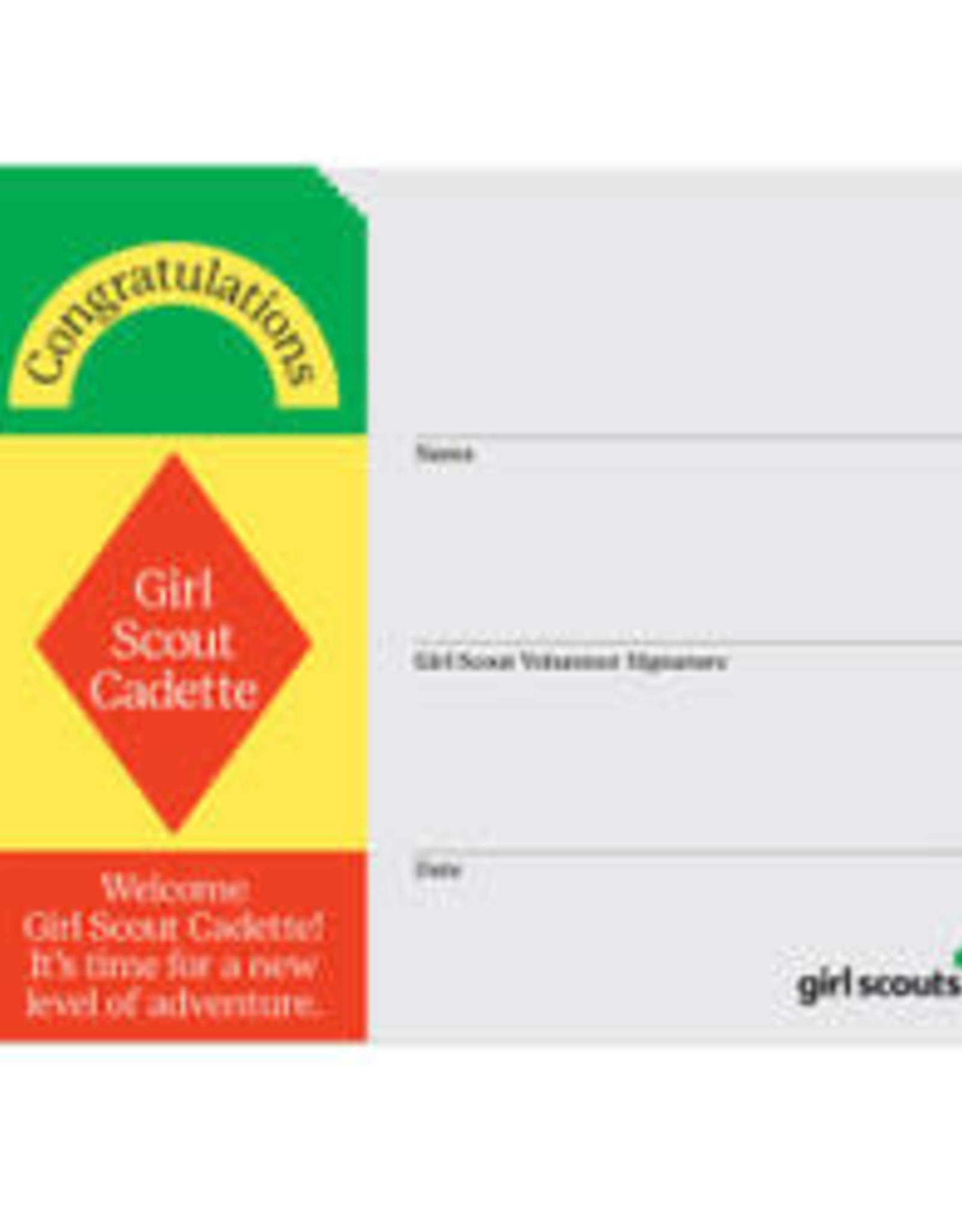 GIRL SCOUTS OF THE USA Bridge to Cadette Certificate