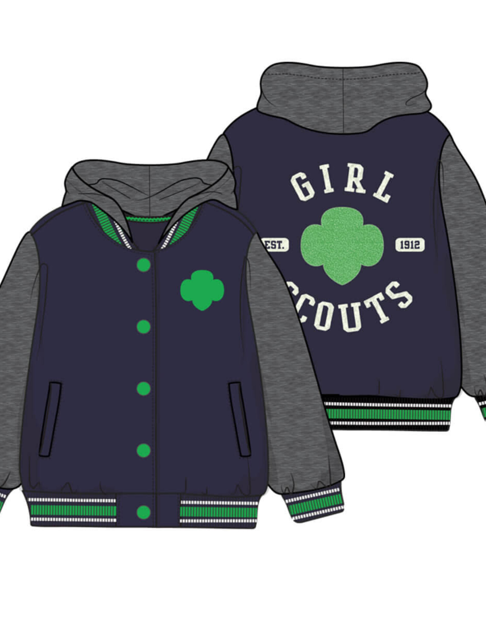 Navy & Gray Varsity Hooded Sweatshirt Jacket - Women's