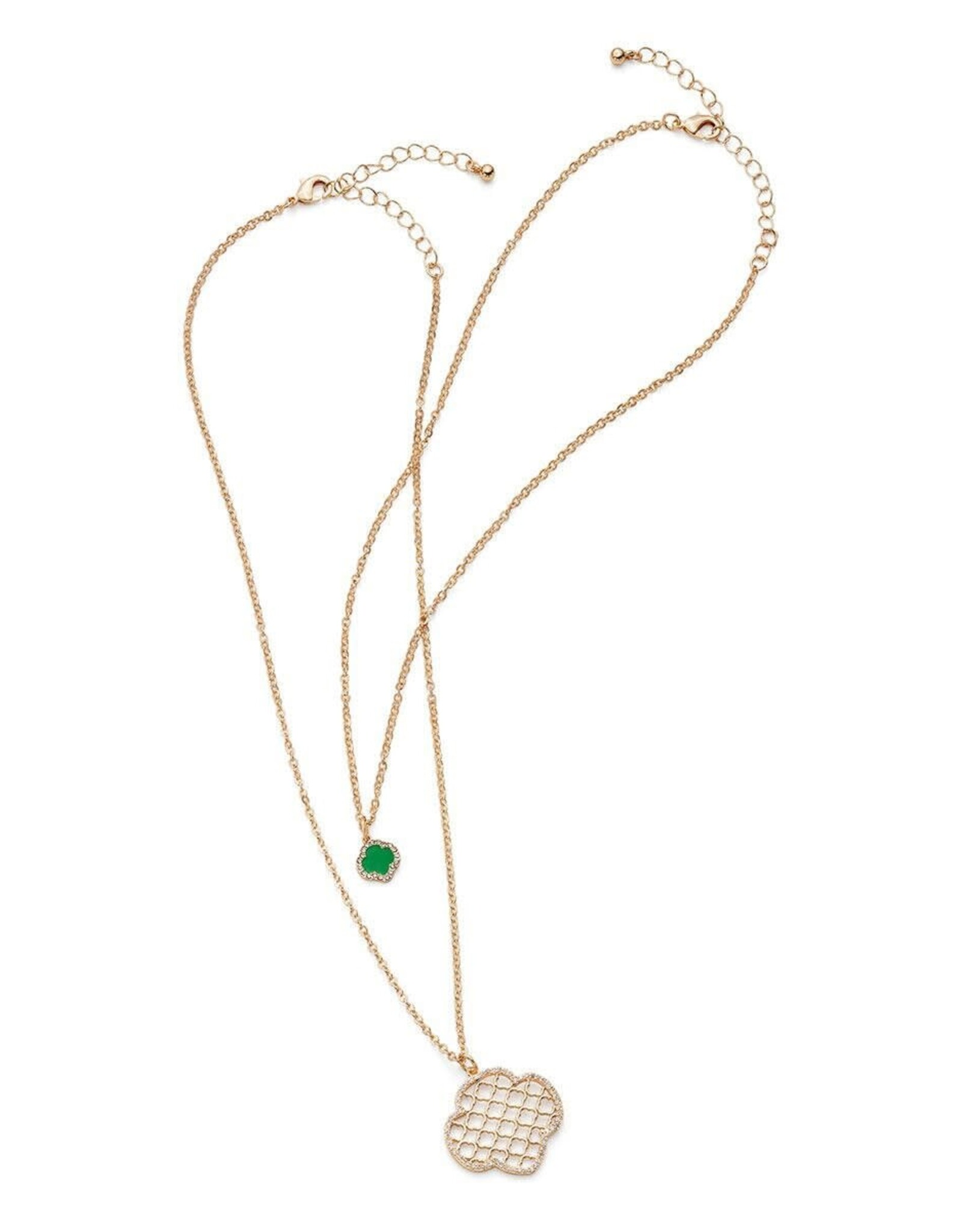 Pave Edge Trefoil Double Layer Necklace