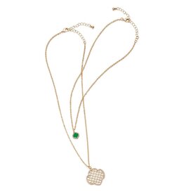 Pave Edge Trefoil Double Layer Necklace