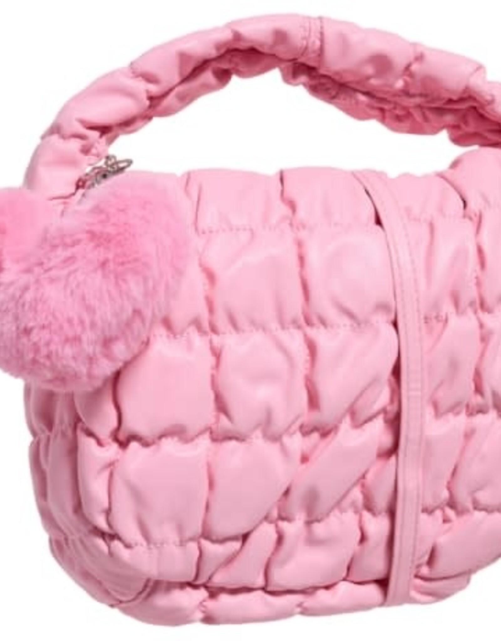 Pink Scrunch Crossbody Purse w/ Furry Heart Charm