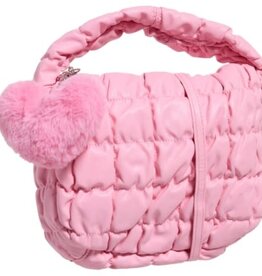 Pink Scrunch Crossbody Purse w/ Furry Heart Charm