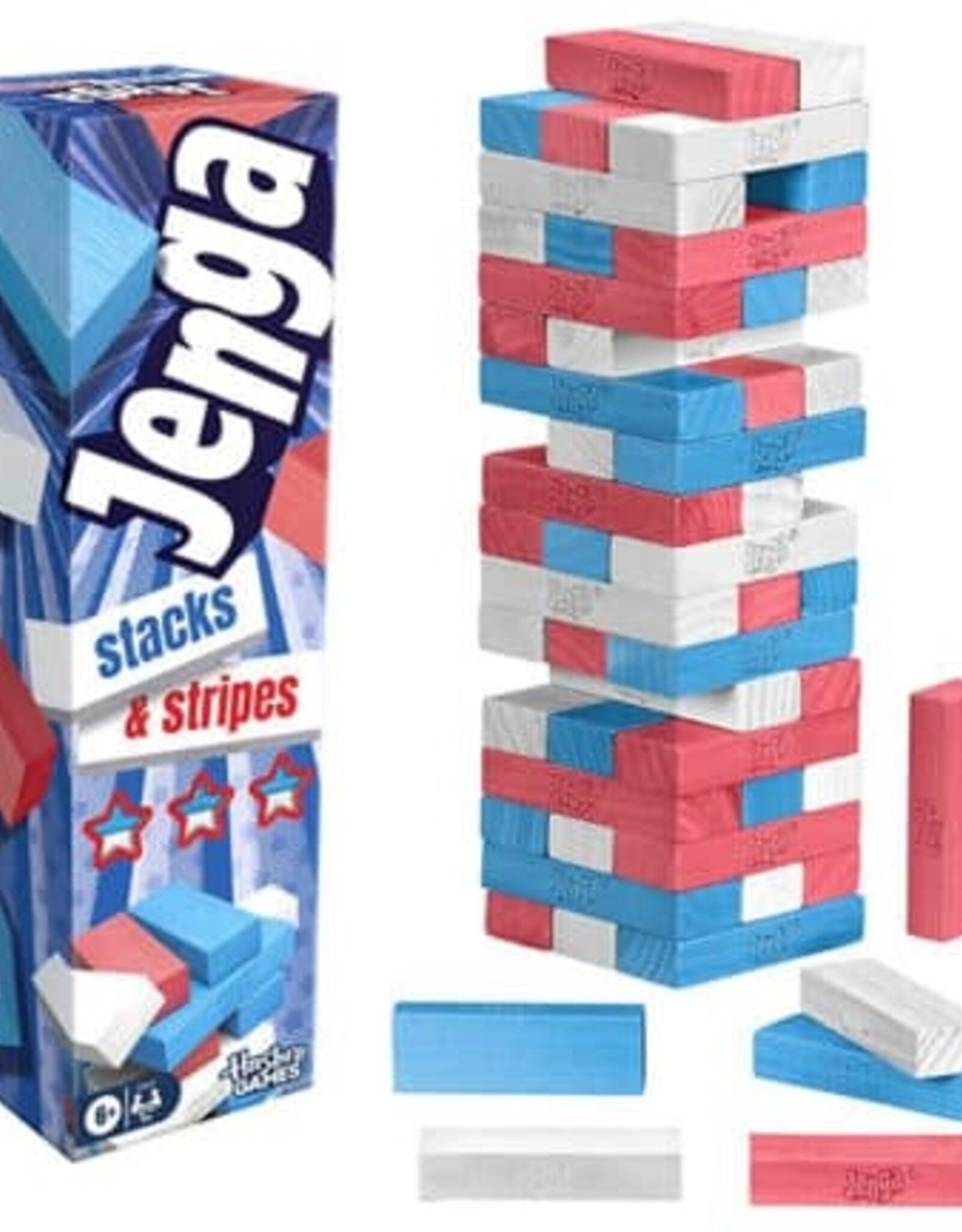 Hasbro Jenga Stacks and Stripes Party Game w/ Red White & Blue Blocks