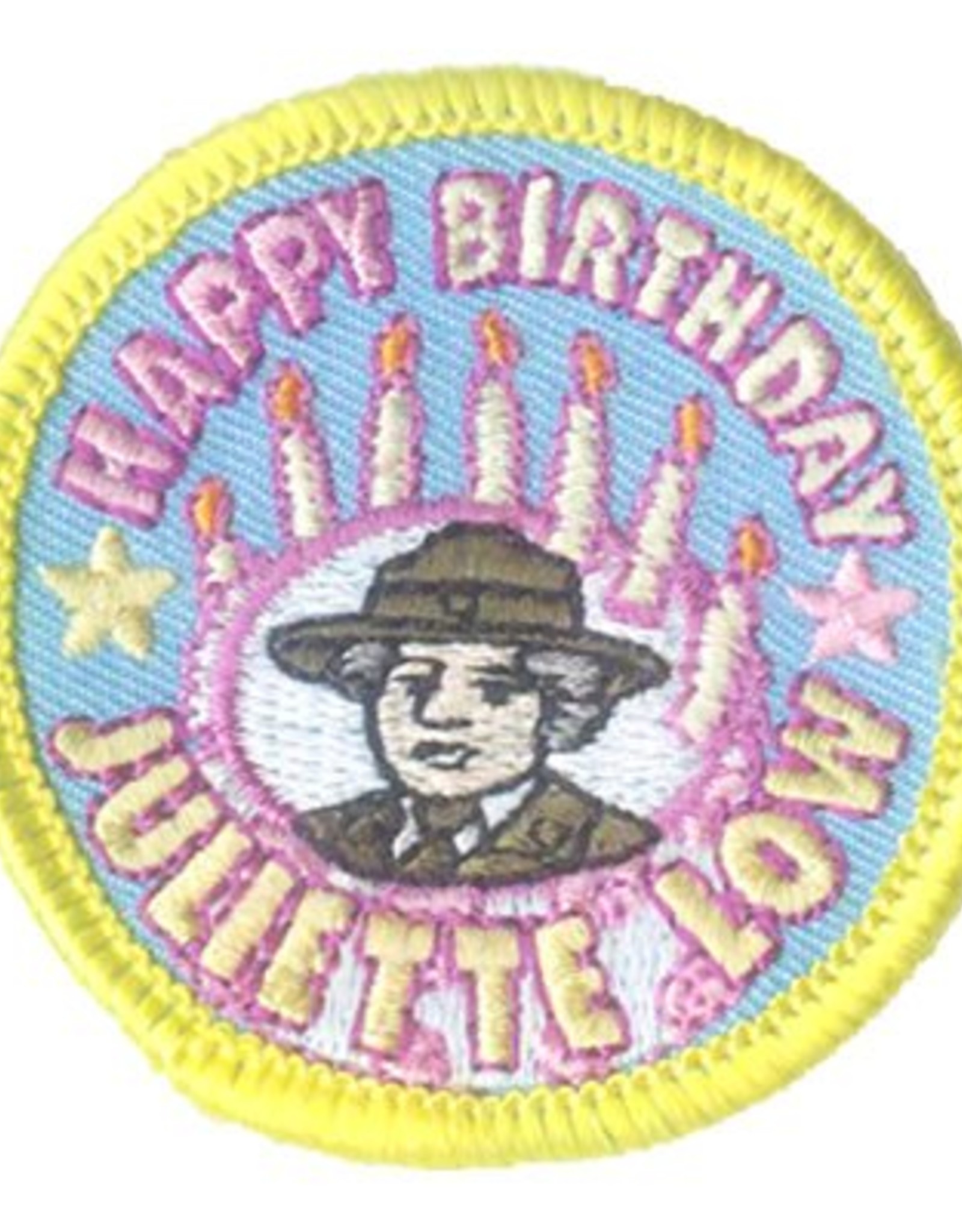 Advantage Emblem & Screen Prnt *Happy Birthday Juliette Low Fun Patch