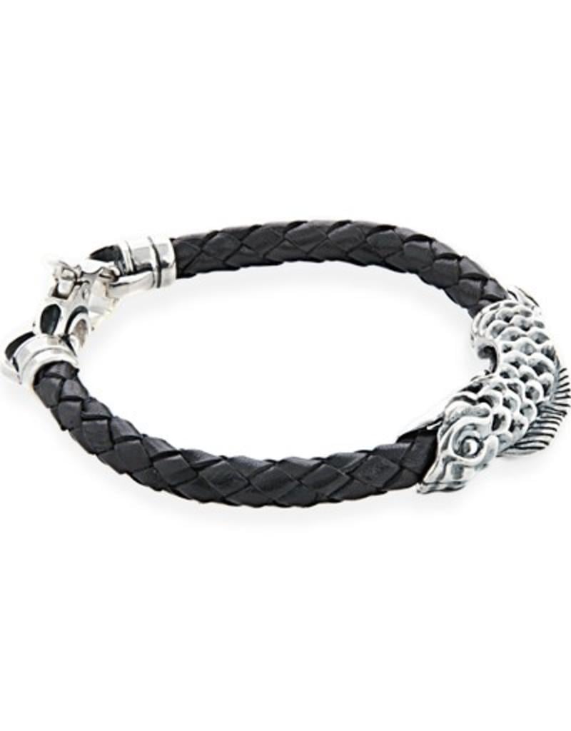 Stering Silver and braided leather Koi fish Bracelet - Burdi
