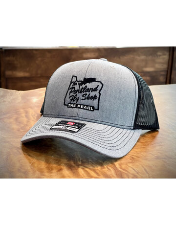 The Portland Fly Shop Portland Fly Shop Trucker Hat, Stag Logo, Grey/ Black