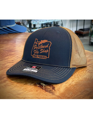 The Portland Fly Shop Portland Fly Shop Trucker Hat, Stag Logo, Navy Caramel