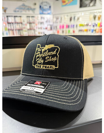 Portland Fly Shop Trucker, Stag Logo, Black/Vegas Gold