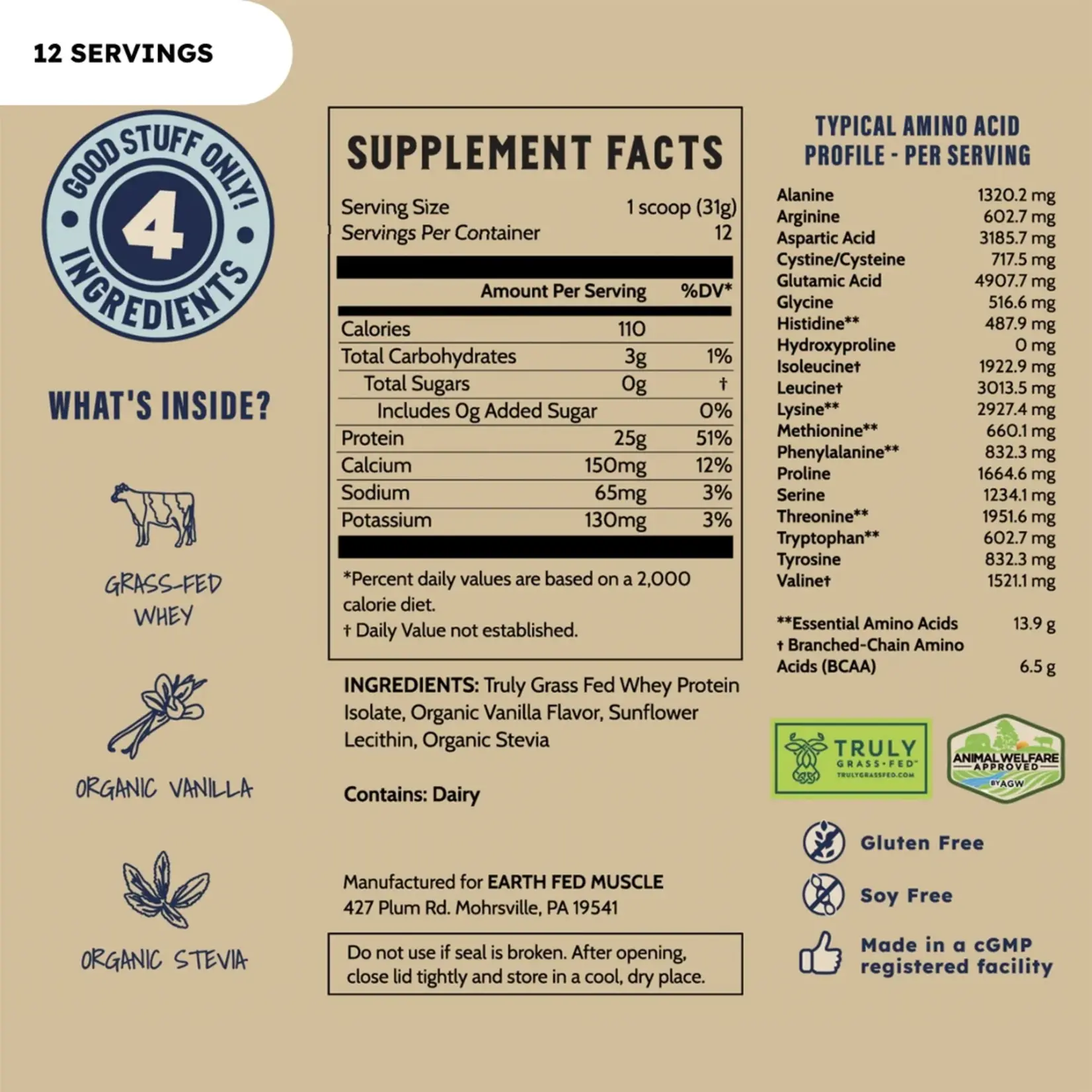 Earth Fed Muscle Earth Fed Muscle Grass Fed Whey Protein