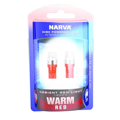 Narva High Powered L.E.D T-10 Wedge Globe (WARM RED) - Blister pack of 2
