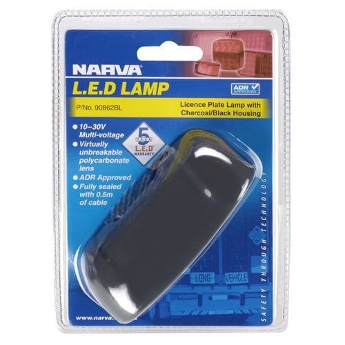 Narva 10-30V - Model 8 L.E.D Licence Plate Lamp in Charcoal/Black Housing & 0.5m Cable (Blister Pack)
