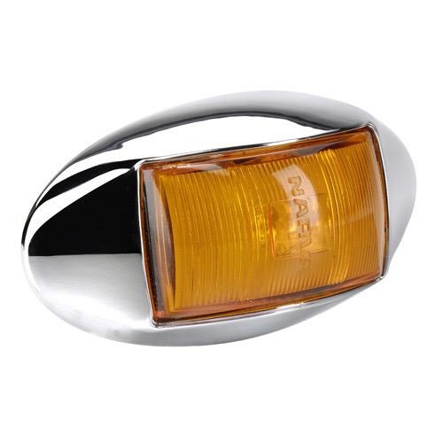 Narva 10-33V - Model 14 L.E.D Side Marker, External Cabin or Front End Outline Marker Lamp (Amber) w/ Oval Chrome Deflector Base & 0.5m Cable (Blister Pack)