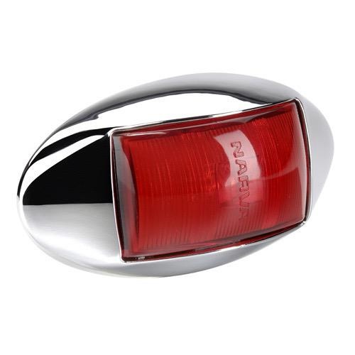 Narva 10-33V - Model 14 L.E.D Rear End Outline Marker Lamp (Red) w/ Oval Chrome Deflector Base & 0.5m Cable (Blister Pack)