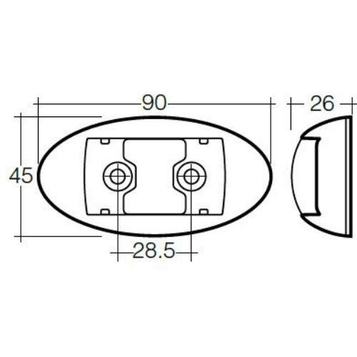 Narva 10-33V - Model 14 L.E.D Side Direction Indicator Lamp (Amber) w/ Oval White Deflector Base & 0.5m Cable