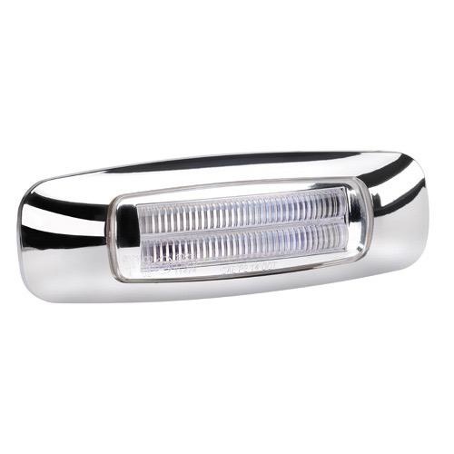 Narva 9-33V - Model 24 L.E.D Light Guide Front End Outline Marker Lamp (White) w/ Chrome Cover - 118 x 39mm (Blister Pack)