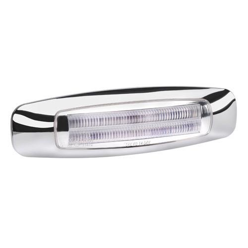 Narva 9-33V - Model 24 L.E.D Light Guide Front End Outline Marker Lamp (White) w/ Chrome Cover - 146 x 40mm