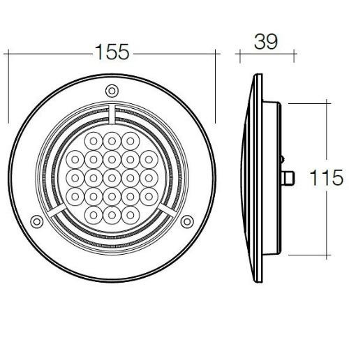 Narva 9-33V - Model 56 L.E.D Rear Stop (Red) & Direction Indicator Lamp (Amber) w/ Red L.E.D Tail Ring - 155mm Dia