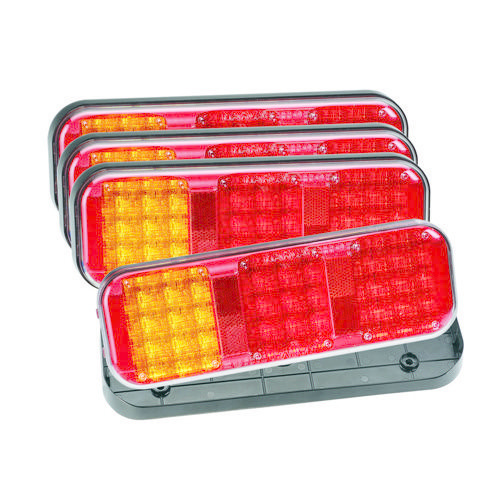 Narva 9-33V - Model 42 L.E.D Rear Twin Stop/Tail & Direction Indicator Lamp w/ In-Built Retro Reflectors & 0.5m of Hard-Wired Cable (4 Packs)