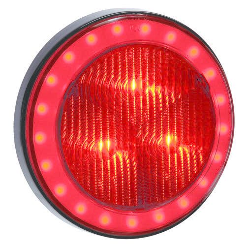 Narva 9-33V - Model 43 L.E.D Rear Stop Lamp (Red) w/ Red L.E.D Tail Ring, 0.5m Hard-Wired Sheathed Cable & Black Base